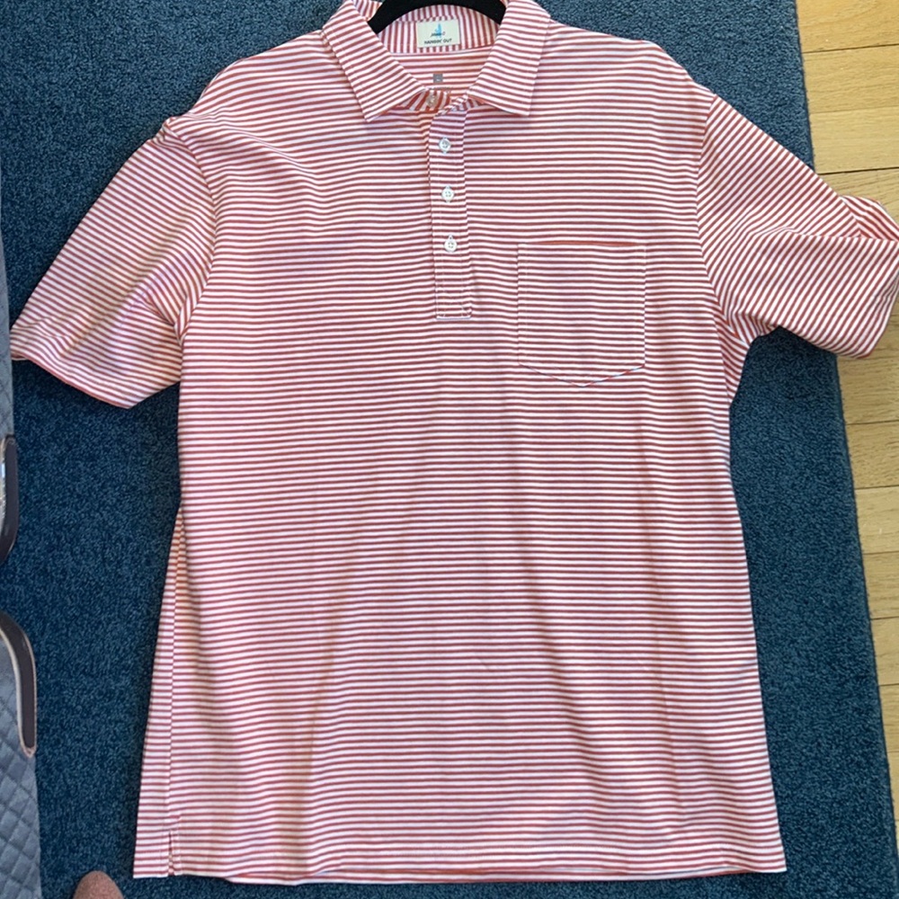Johnnie-O Men's orange Striped Polo Shirt.